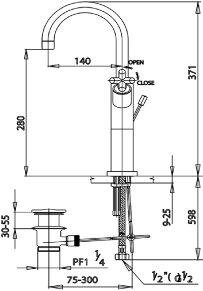 CT239YC16 ก๊อกผสมอ่างล้างหน้าทรงสูงโมโนบลอคพร้อมสะดืออ่างล้างหน้าแบบป๊อปอัพและสายน้ำดี รุ่น CROSS