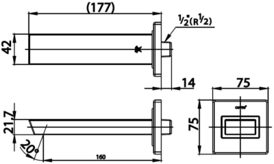 CT615 ตัวก๊อกลงอ่างอาบน้ำ 1/2 นิ้ว รุ่น SQUARE