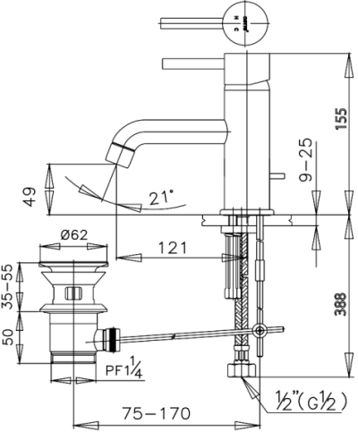 CT542A ก๊อกผสมอ่างล้างหน้าแบบก้านโยกพร้อมสะดืออ่างล้างหน้าแบบป๊อปอัพและสายน้ำดี รุ่น ANTHONY