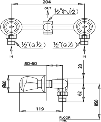 CT598C11 วาล์วผสมเปิด-ปิดน้ำชนิดฝังผนัง รุ่น NEW CENTURY