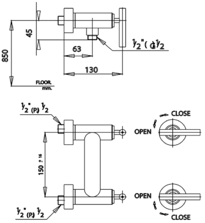 CT257C17ST#GR ก๊อกผสมยืนอาบน้ำ รุ่น GLAMIS