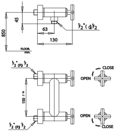 CT253C16 ก๊อกผสมยืนอาบน้ำ รุ่น CROSS