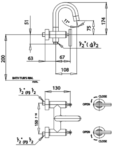 CT252C20 ก๊อกผสมอ่างอาบน้ำ รุ่น CROSS