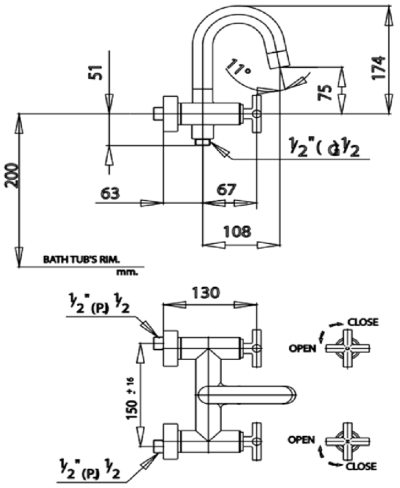 CT252C16 ก๊อกผสมอ่างอาบน้ำ รุ่น CROSS