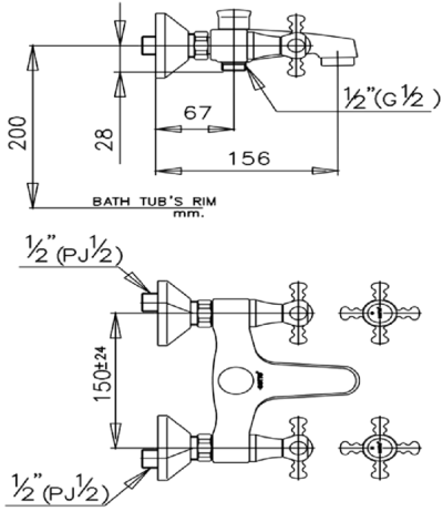CT250C15 ก๊อกผสมอ่างอาบน้ำ รุ่น MARINA