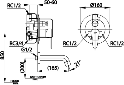 CT3005AE ก๊อกผสมอ่างอาบน้ำแบบก้านโยกชนิดฝังผนัง รุ่น NEXT I