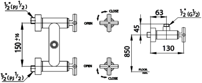 CT276C16 ก๊อกผสมยืนอาบน้ำ (เกลียวบน) รุ่น CROSS