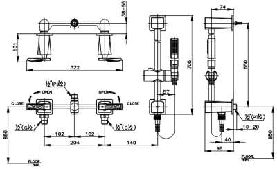 CT325C32ST#BN ก๊อกผสมอ่างอาบน้ำชนิดฝังผนังพร้อมฝักบัวสายอ่อน 1 ฟังก์ชั่น รุ่น GLACIER