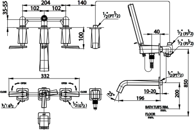 CT325C31 ก๊อกผสมอ่างอาบน้ำชนิดฝังผนัง พร้อมฝักบัวสายอ่อน 1 ฟังก์ชั่น รุ่น GLACIER