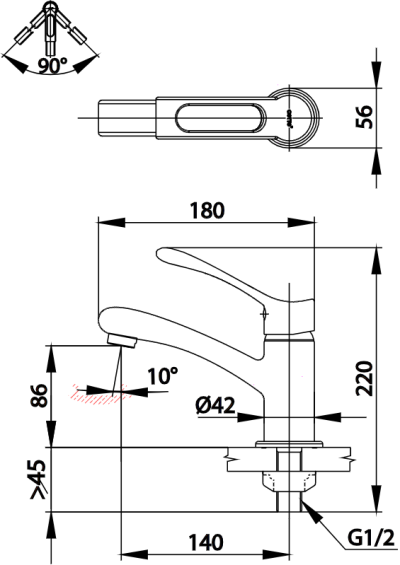CT302A ก๊อกผสมอ่างล้างหน้าแบบก้านโยก(หมุนสเปาท์ได้) รุ่น ENNA
