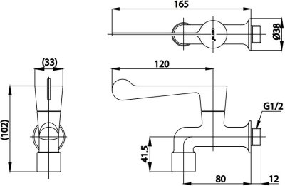 CT1150C36 ก๊อกเดี่ยวก้านปัดติดผนัง รุ่น TRUST