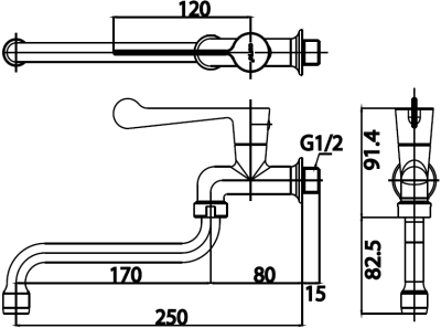 CT1154C37D ก๊อกเดี่ยวก้านปัดติดผนัง (ปากก๊อกยาว 25 ซม. ก้านปัดสั้น) รุ่น TRUST