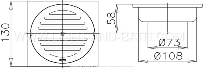 CT647Z2(HM) ตะแกรงกันกลิ่นสเตนเลสเหลี่ยมเกลียว 2.5 นิ้ว (หน้าแปลน 5.1 นิ้ว)