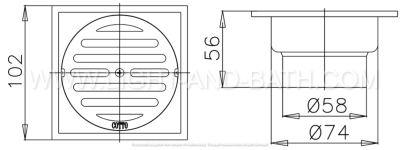 CT647Z1(HM) ตะแกรงกันกลิ่นสเตนเลสเหลี่ยมเกลียว 2 นิ้ว (หน้าแปลน 4 นิ้ว)