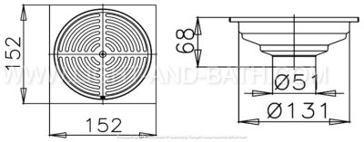 CT640Z4P(HM) ตะแกรงกันกลิ่นสเตนเลสเหลี่ยมติดตั้งกับท่อพีวีซีขนาด 2-4 นิ้ว (หน้าแปลน 6 นิ้ว)