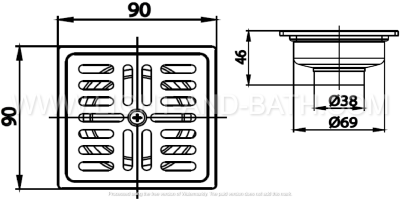CT697Z1P(HM) ตะแกรงกันกลิ่นสเตนเลสเหลี่ยมติดตั้งกับท่อพีวีซีขนาด 1.5-2.5 นิ้ว (หน้าแปลน 3.5 นิ้ว)