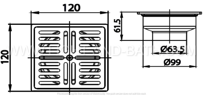 CT697Z3P(HM) ตะแกรงกันกลิ่นสเตนเลสเหลี่ยมติดตั้งกับท่อพีวีซีขนาด 2.5-4 นิ้ว (หน้าแปลน 4.8 นิ้ว)