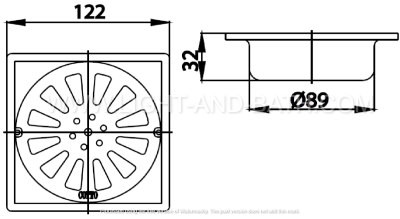 CT640Z3(HM) ตะแกรงกันกลิ่นสเตนเลสเหลี่ยมติดตั้งกับท่อพีวีซีขนาด 3.5 นิ้ว (หน้าแปลน 4.8 นิ้ว)