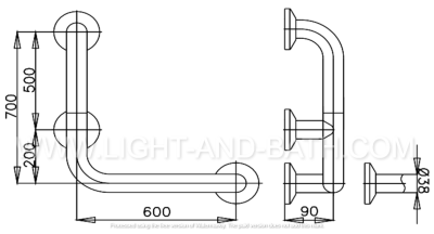 CT791L ราวทรงตัวรูปตัวแอลติดผนังด้านซ้ายขนาด 70X60 ซม. (เมื่อหันหน้าเข้าหาสุขภัณฑ์) ผิว HAIRLINE