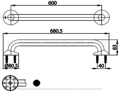 CT725L60#WH ราวทรงตัวยาว 60 ซม. ผิว POWDER LACQUER รุ่น PRESSALIT