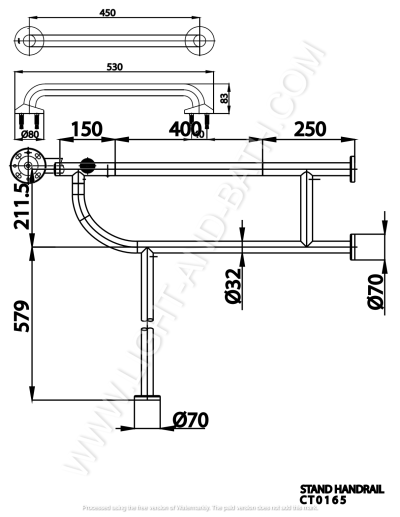 CT0165 พนักแขนช่วยพยุง ⌀32 มม.(ตั้งพื้น) รุ่น NATURA