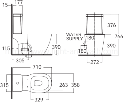 TF-2704-WT-0 (CL27045-6DACTST) สุขภัณฑ์ แบบสองชิ้น 3/4.5 ลิตร รุ่น CONCEPT CUBE