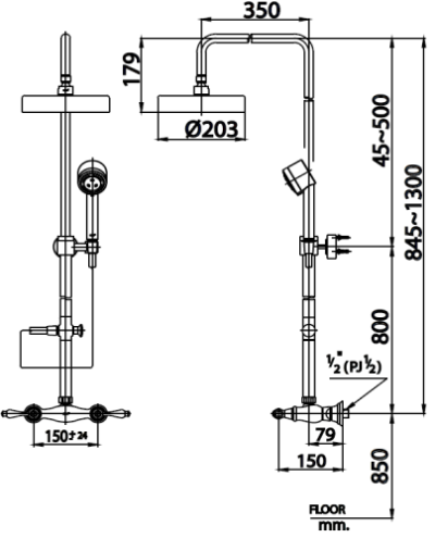 CT275C17WS ก๊อกผสมยืนอาบน้ำพร้อมฝักบัวสายอ่อน 3 ฟังก์ชั่น และฝักบัวก้านแข็งขนาด 8 นิ้ว รุ่น CLASSIC