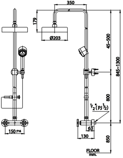 CT276C16WS ก๊อกผสมยืนอาบน้ำพร้อมฝักบัวสายอ่อน 3 ฟังก์ชั่น และฝักบัวก้านแข็งขนาด 8 นิ้ว รุ่น CROSS