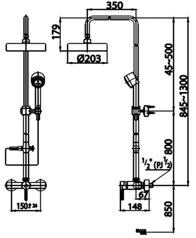 CT2047WS ก๊อกผสมยืนอาบน้ำแบบก้านโยกพร้อมฝักบัวสายอ่อน 3 ฟังก์ชั่น และฝักบัวก้านแข็งขนาด 8 นิ้ว รุ่น ANTHONY