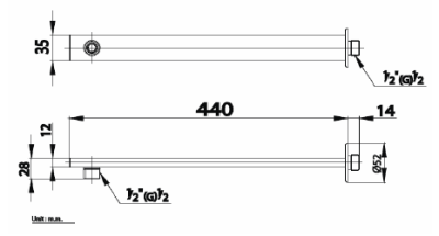Z458 ขาฝักบัวก้านแข็ง ยาว 44 ซม.