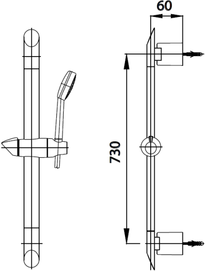 CT0133 ราวแขวนฝักบัวปรับระดับยาว 73 ซม.