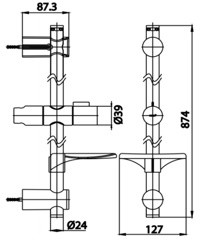 CT708 ราวแขวนฝักบัวปรับระดับยาว 87 ซม.