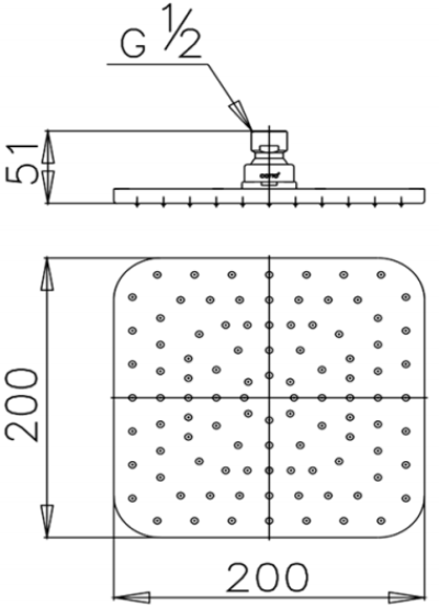Z03V หัวฝักบัวก้านแข็ง ขนาด 8 X 8 นิ้ว