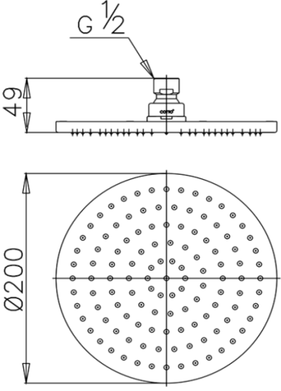 Z04V หัวฝักบัวก้านแข็ง ขนาด 8 นิ้ว