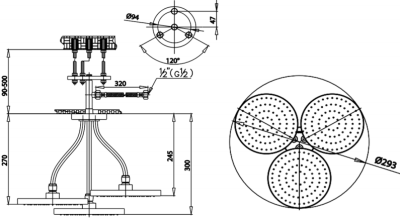 Z05#CUO ฝักบัวก้านแข็ง Chandelier ชนิดออกจากเพดาน รุ่น HIMMAPAN