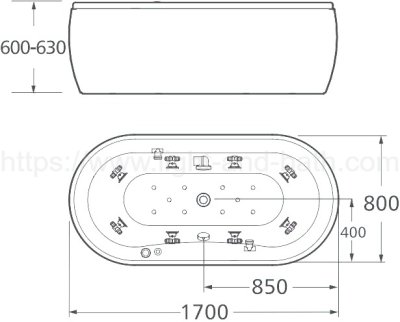 TF-70190-WT อ่างอาบน้ำธรรมดา แบบตั้งพื้น+หมอน รุ่น ACACIA 1700