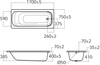TF-70270G-WT อ่างอาบน้ำธรรมดา+มือจับ รุ่น ACTIVE