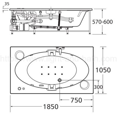 TF-7212-WT อ่างอาบน้ำวน+อัดอากาศ รุ่น NAGOYA