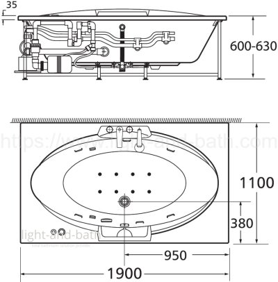 TF-8210100-WT อ่างอาบน้ำวน+หมอน รุ่น CELLO