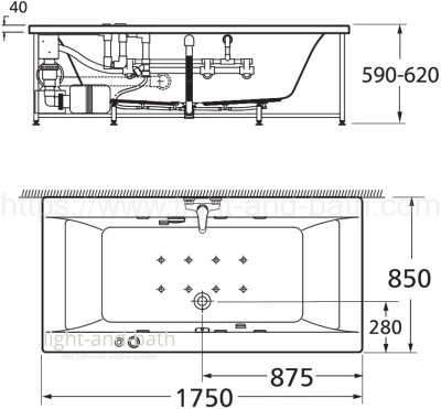 TF-8290100-WT อ่างอาบน้ำวน+หมอน รุ่น PLAZA