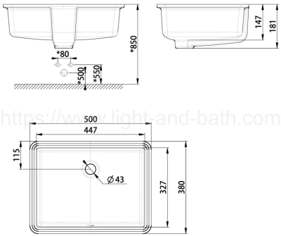WP-F514-WT อ่างล้างหน้า แบบฝังใต้เคาน์เตอร์ รุ่น THIN TOUCH SQUARE 50