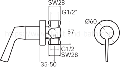 FFAST605-7T9500BT0 ก๊อกน้ำเย็นยืนอาบ แบบฝังผนัง รุ่น WINSTON (I-HANDLE)