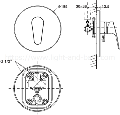 A-0322-500B ก๊อกผสมยืนอาบแบบฝังกำแพง รุ่น CYGNET