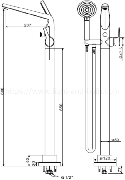 A-0516-710 ก๊อกผสมอ่างอาบน้ำ แบบตั้งพื้น รุ่น LA VITA