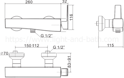 A-0612-300 ก๊อกผสมยืนอาบ พร้อมชุดฝักบัว รุ่น NOBILE