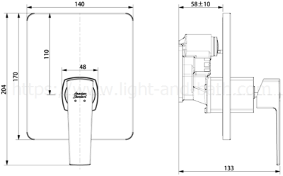 A-0622-500 ก๊อกผสมยืนอาบ แบบฝังกำแพง ไม่รวมชุดฝักบัว รุ่น NOBILE
