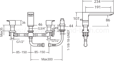 A-1300-700 ก๊อกผสมอ่างอาบน้ำ แบบติดขอบอ่าง ชนิด 4 รู รุ่น ACACIA EVOLUTION