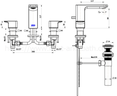 A-1303-130 ก๊อกผสมอ่างล้างหน้า แบบ 3 รูก๊อก พร้อมสะดืออ่างและสต๊อปวาล์ว รุ่น ACACIA EVOLUTION