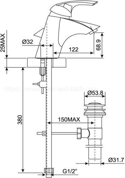 A-1621 ก๊อกผสมอ่างล้างหน้า พร้อมสต็อปวาล์ว รุ่น TONIC