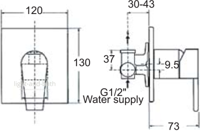 A-2112-B ก๊อกผสมยืนอาบ แบบฝังกำแพงไม่รวมชุดฝักบัว รุ่น ONYX